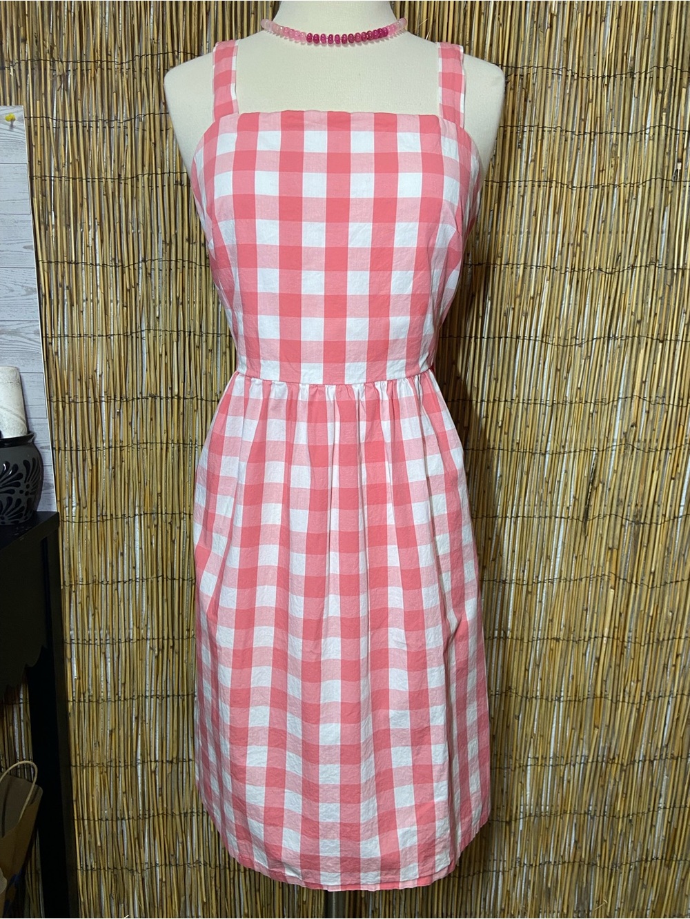 J.Crew Pink White Gingham Sleeveless Fit & Flare Dress Size:S - Picture 2 of 10